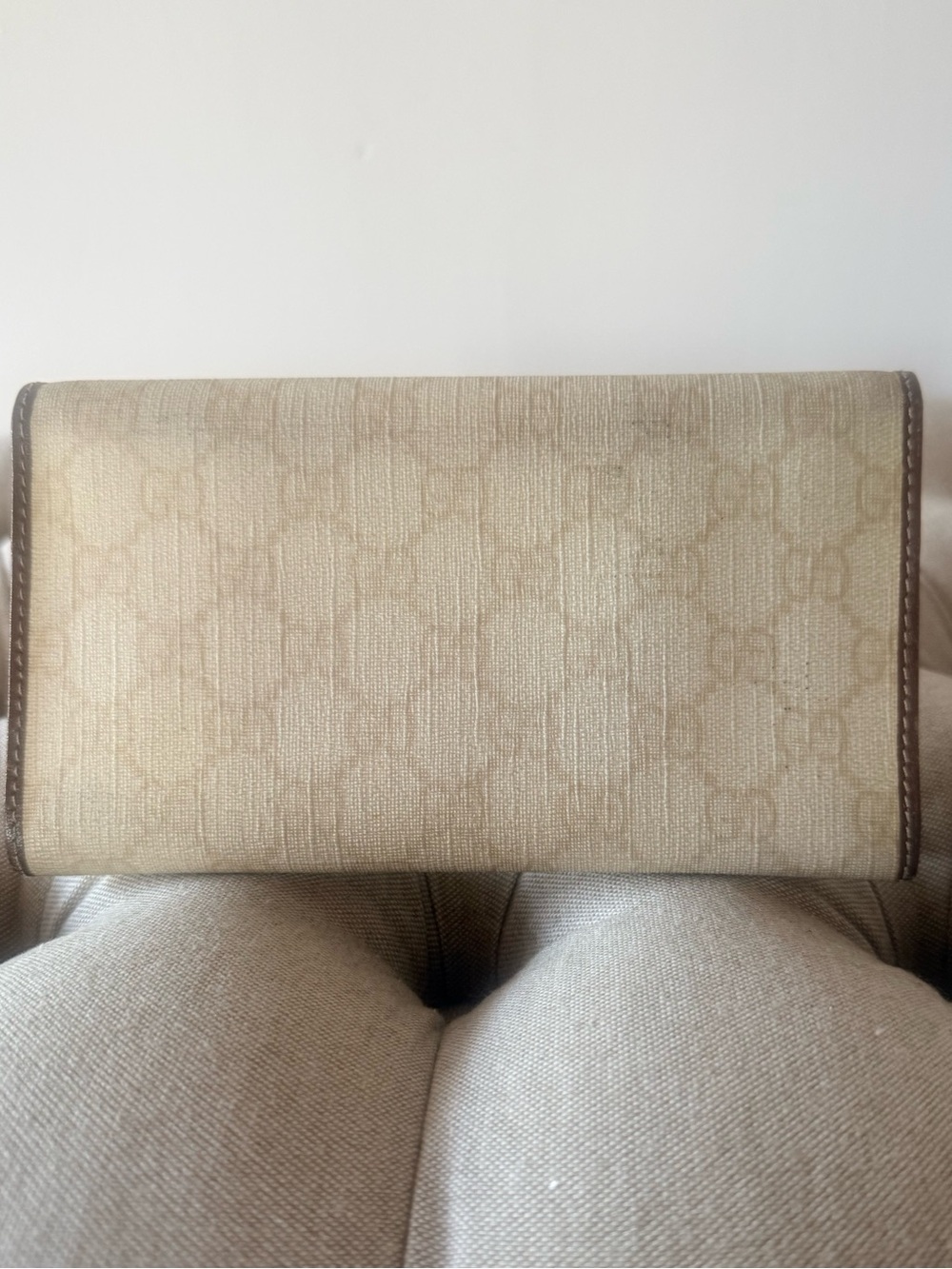 Gucci Vintage Rare Ivory GG Supreme Canvas Continental Wallet Brown Logo Plaque - Picture 3 of 10